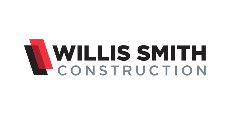 Layered black and red logo with Willis Smith Construction to the right